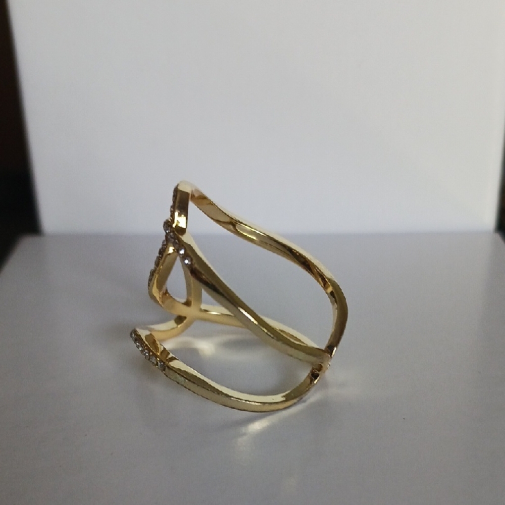 Gold And Silver Statement Ring With Crystal Accen… - image 2